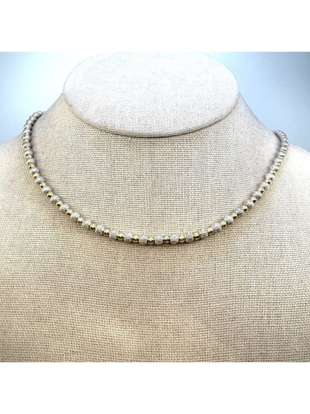 VTG Two Tone Sterling Silver 925 Beaded Chain Necklace Size 19.5" Length